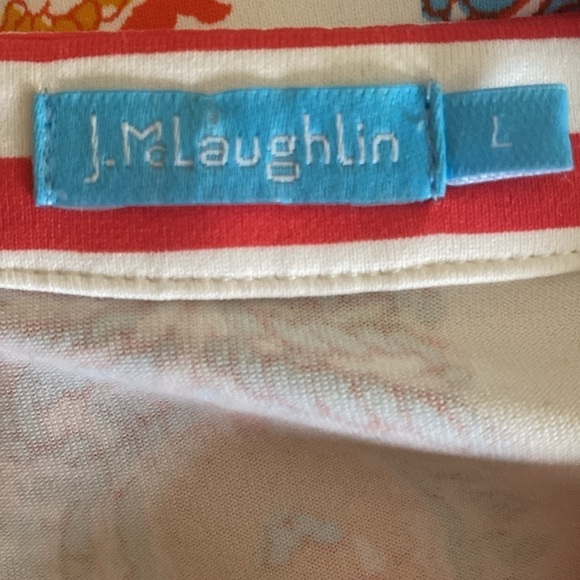 J. McLaughlin Catalina cloth Tunic Orange Blue white Print 3/4 Sleeve size LARGE - Picture 6 of 9